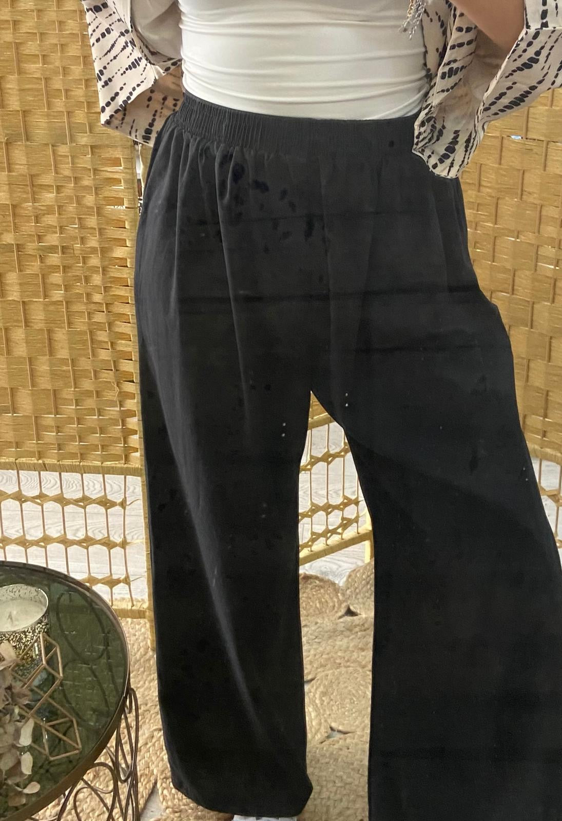 Pantalonas bege algodão com bolsos