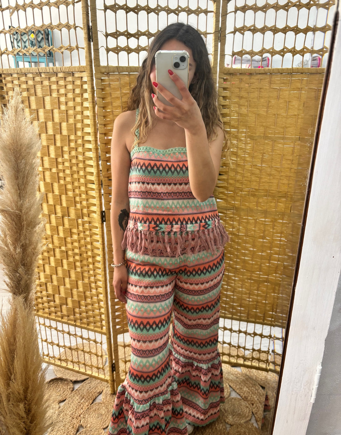 Pantalones de campana de crochet coloridos de HJ.Abba