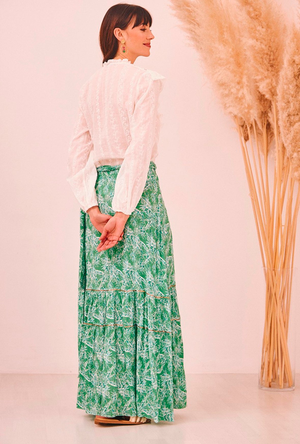 Saia de cruzar com estampado verde folhas GF.Naiala