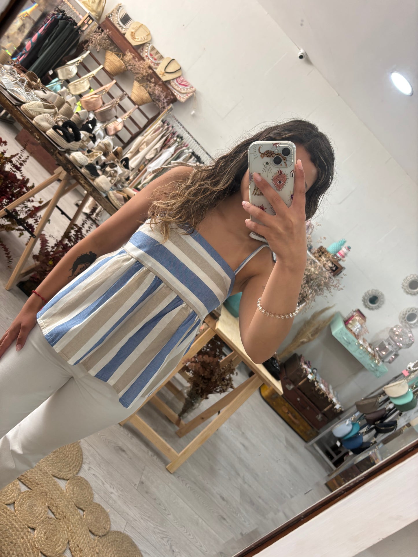 Túnica riscas azul/bege/branco