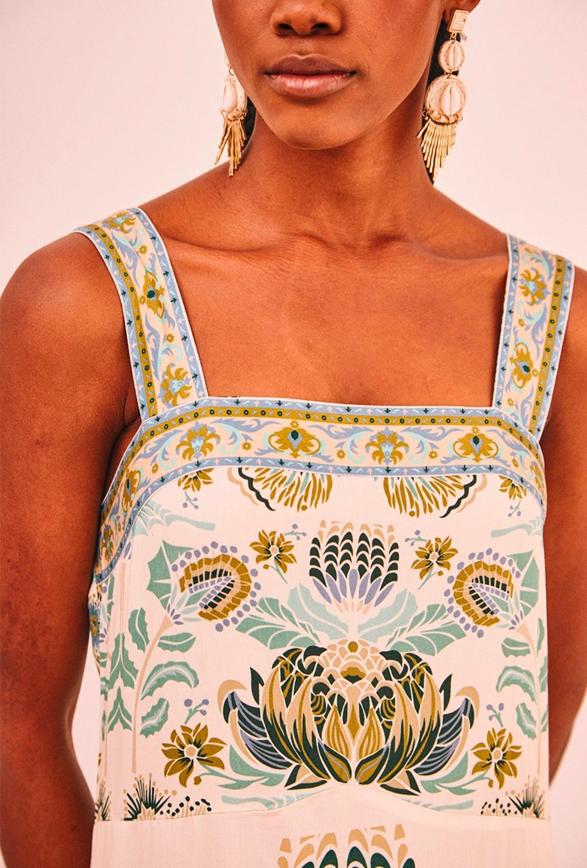 Vestido de alças estampado verde e azul GF.Palcha