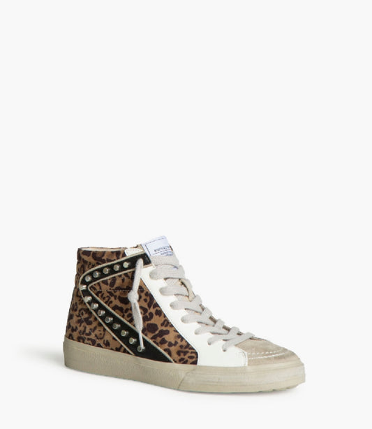 Sapatilhas bota leopardo tachas