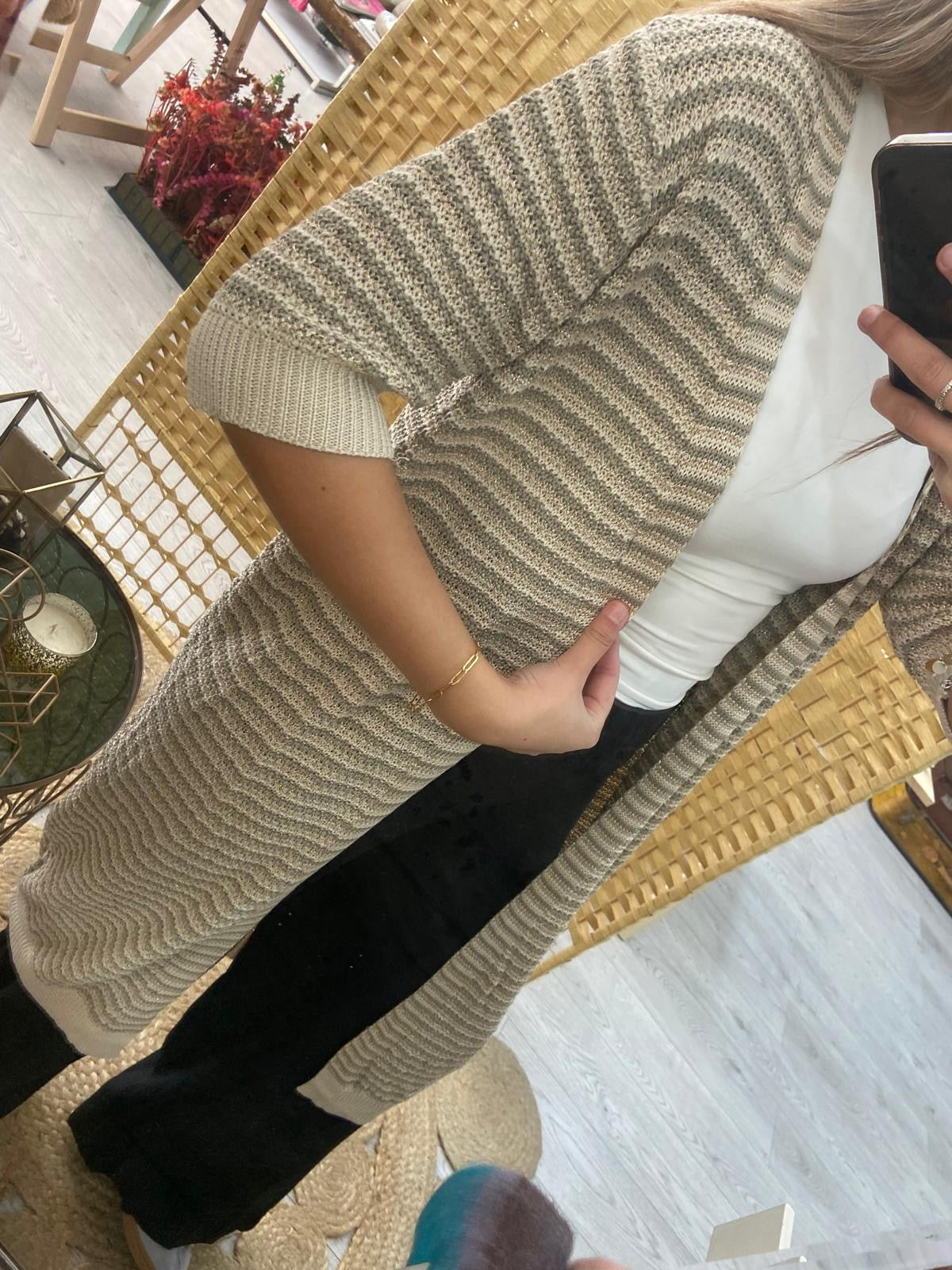 Kimono in Khaki, Beige and Lurex knitwear by TS.Kulti