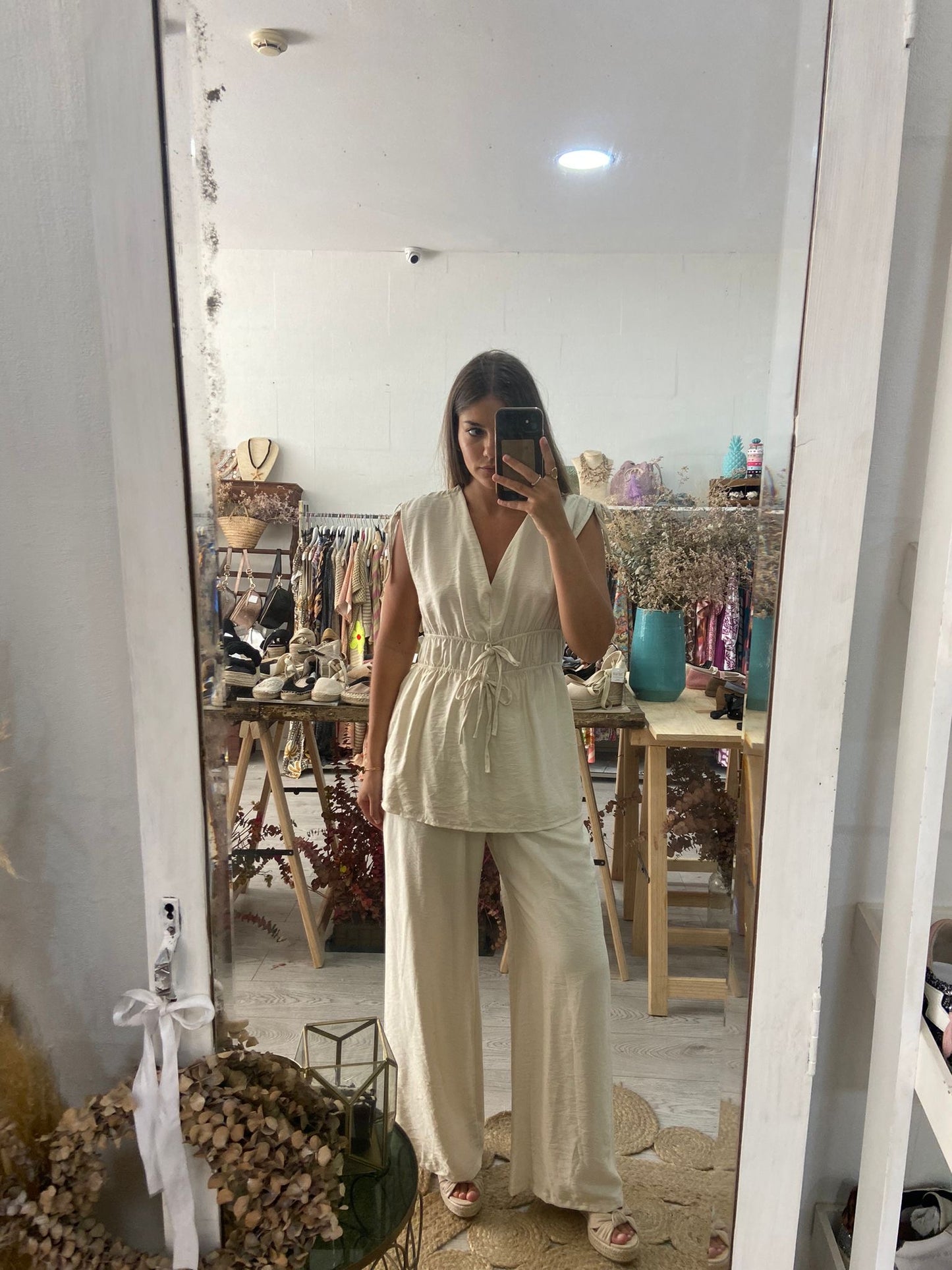 Conjunto túnica e pantalonas framboesa