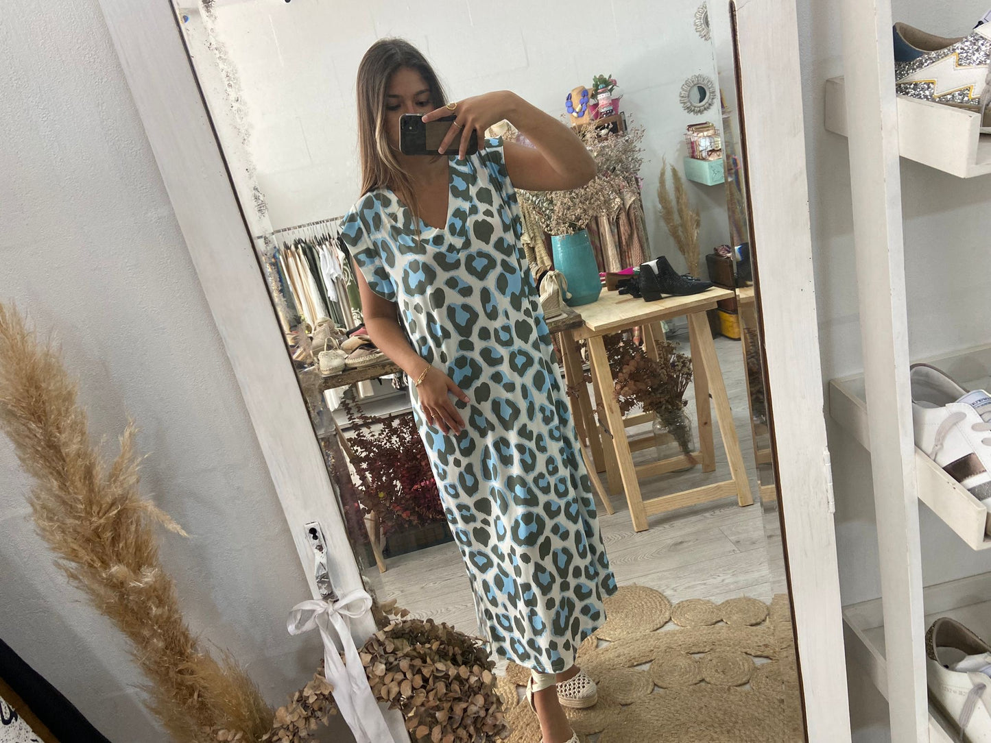 Vestido animal print laranja/rosa