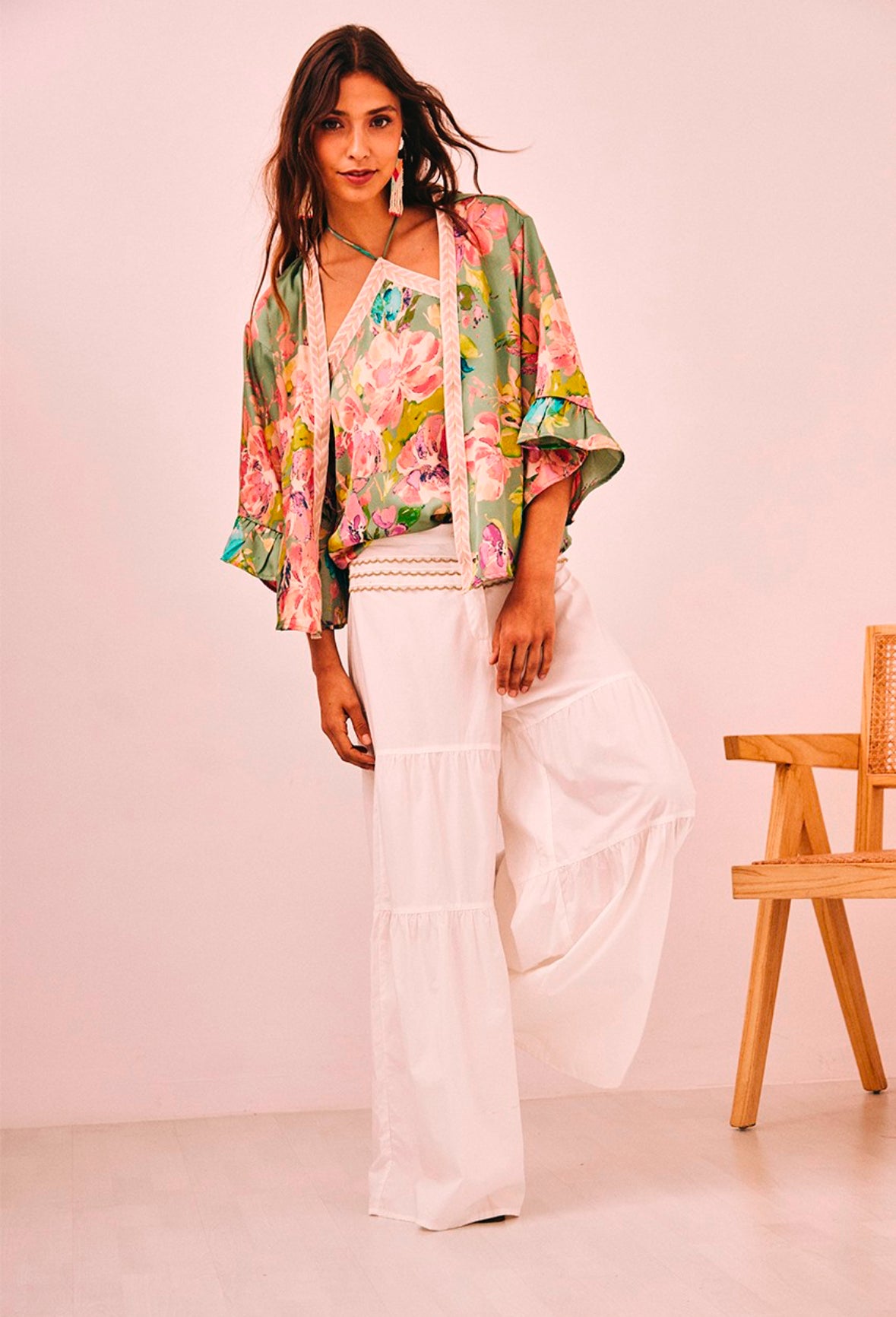 Top acetinado estampado floral com costas abertas NI.Lunia