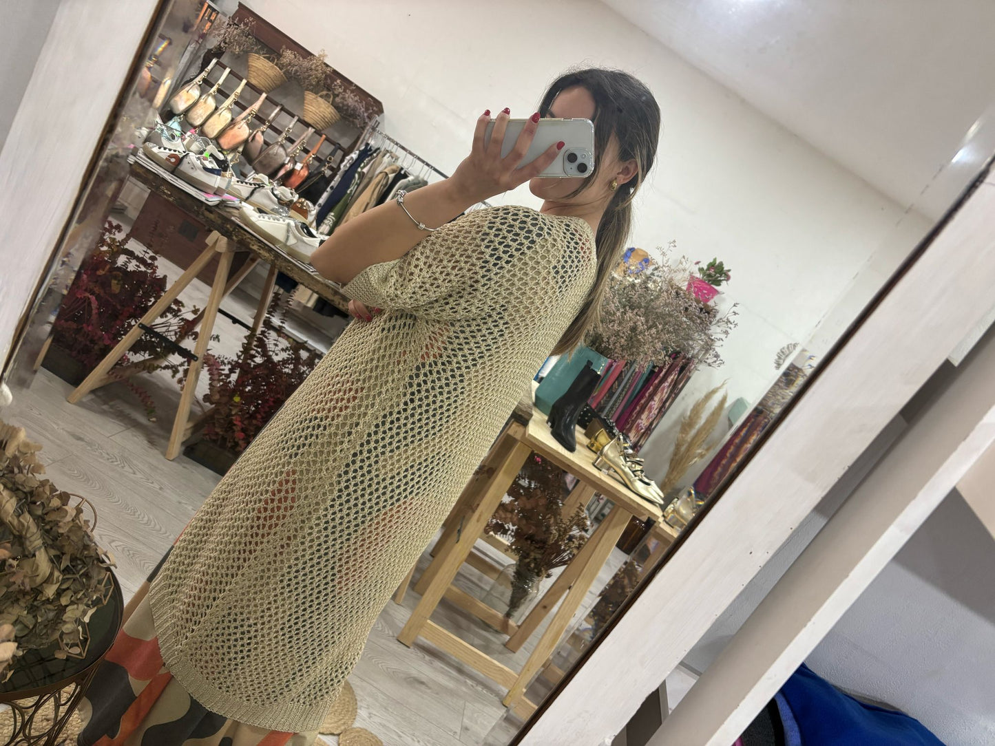 Kimono dourado lurex em crochê malha aberta