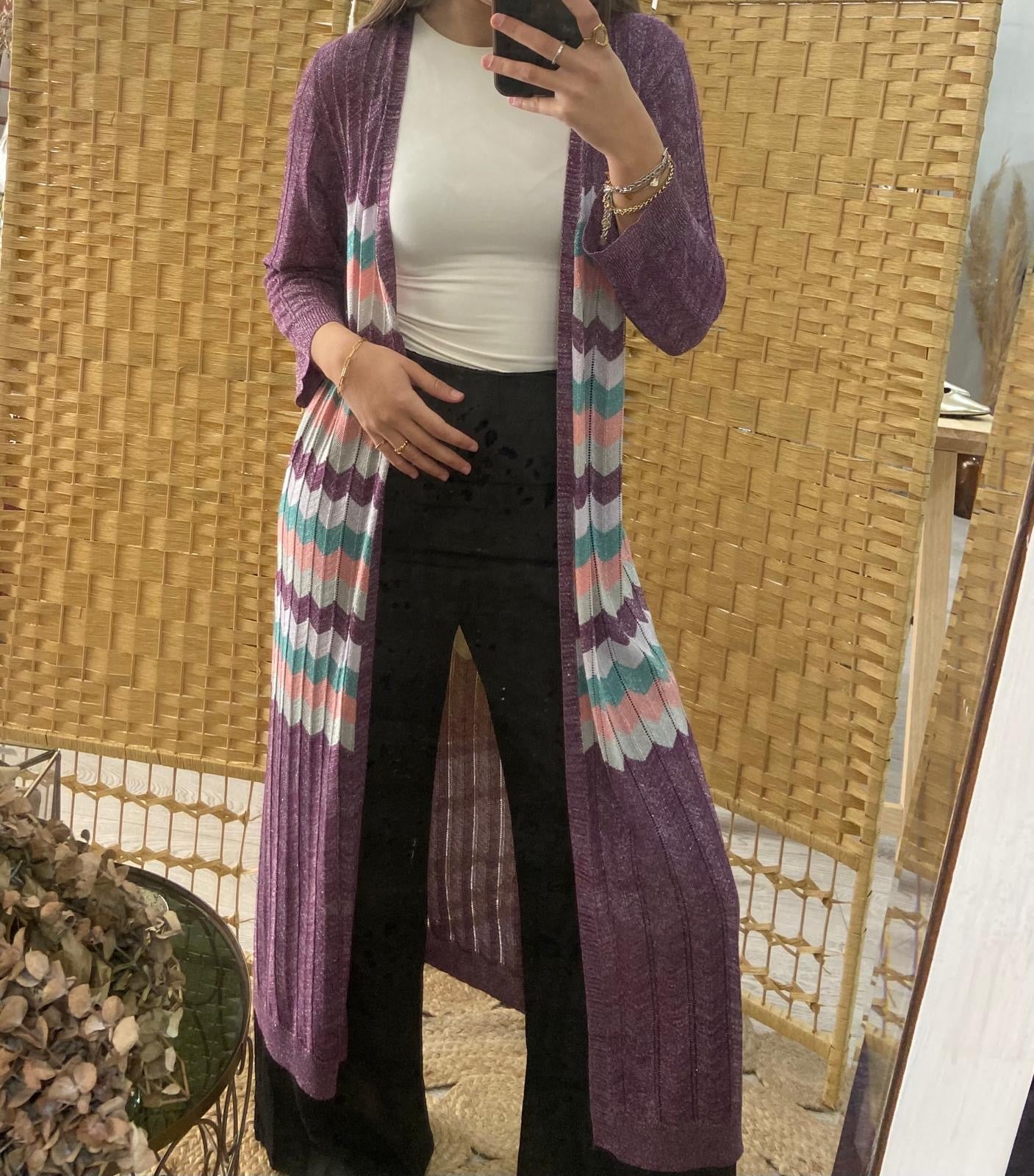 Kimono midi de lúrex con ziz zag morado