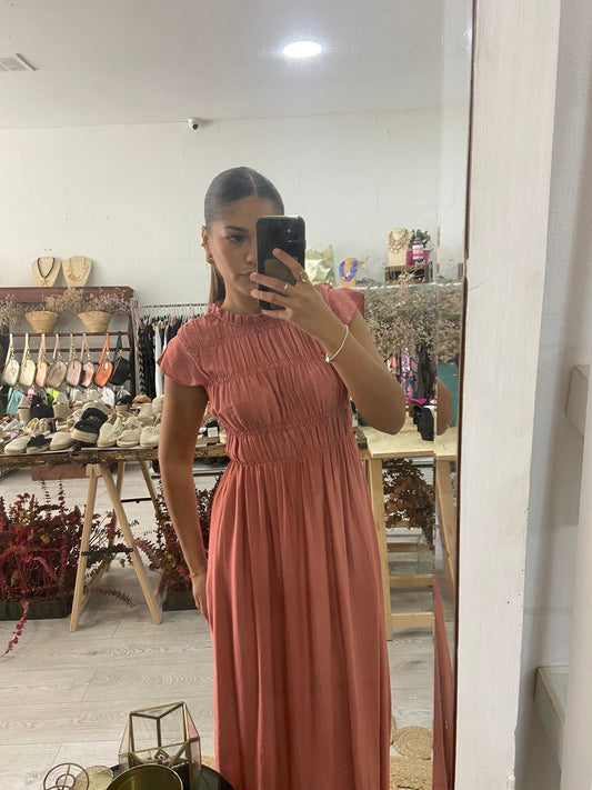 Vestido coral favos de mel