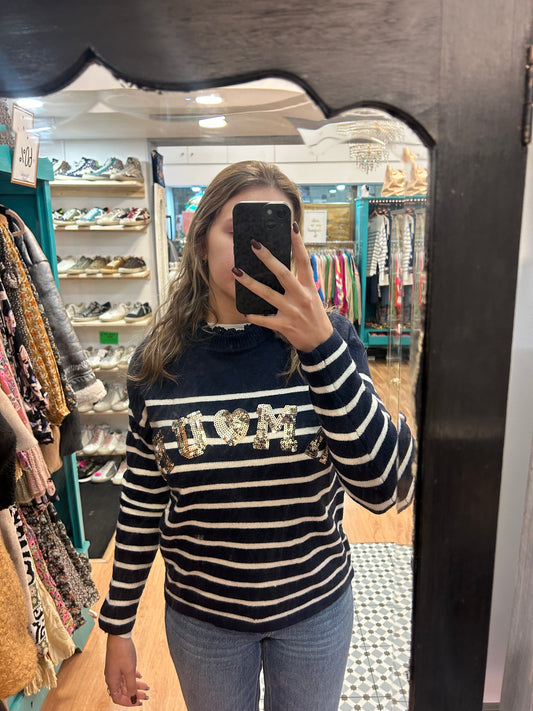 Camisola branca riscas amour