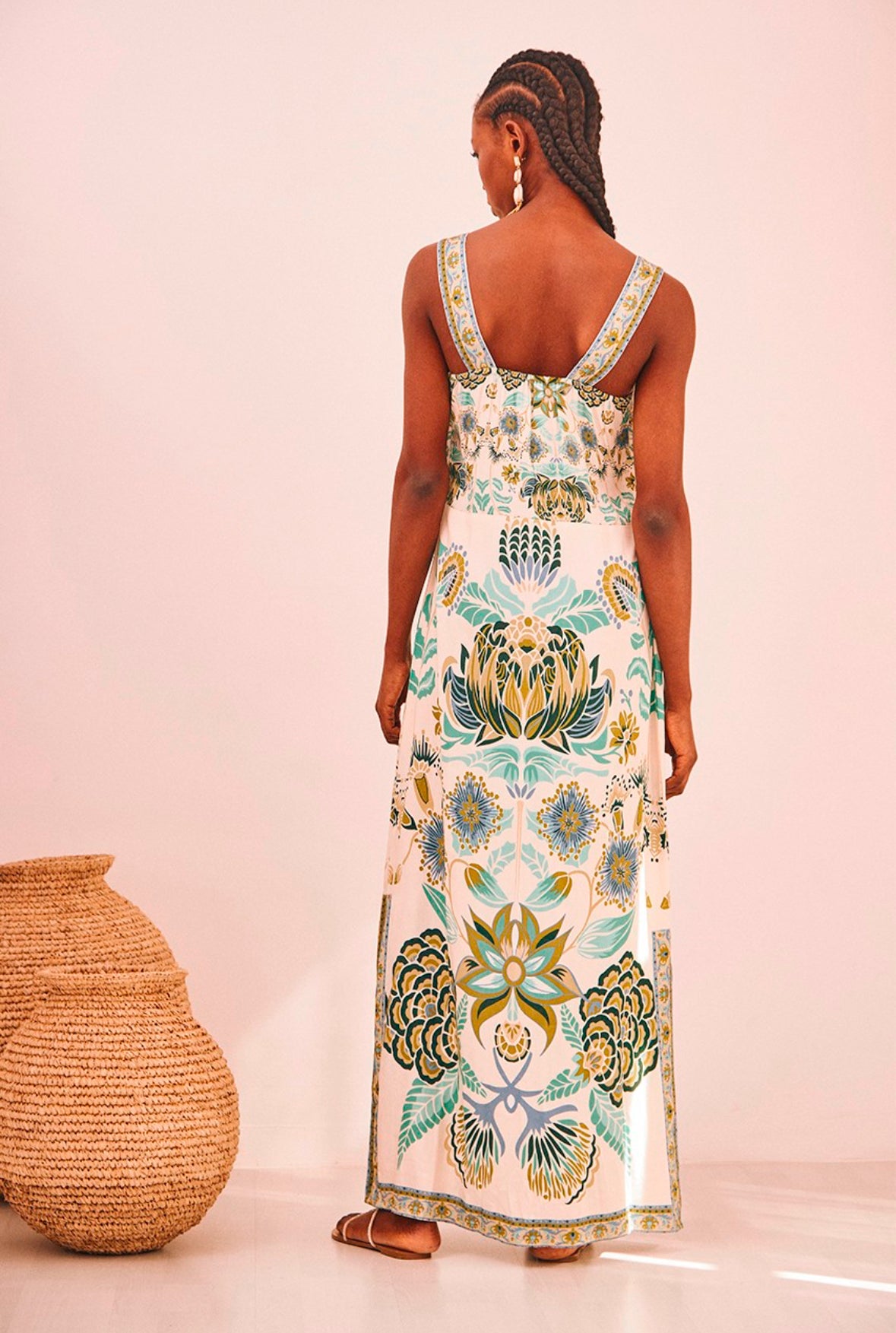 Vestido de alças estampado verde e azul GF.Palcha