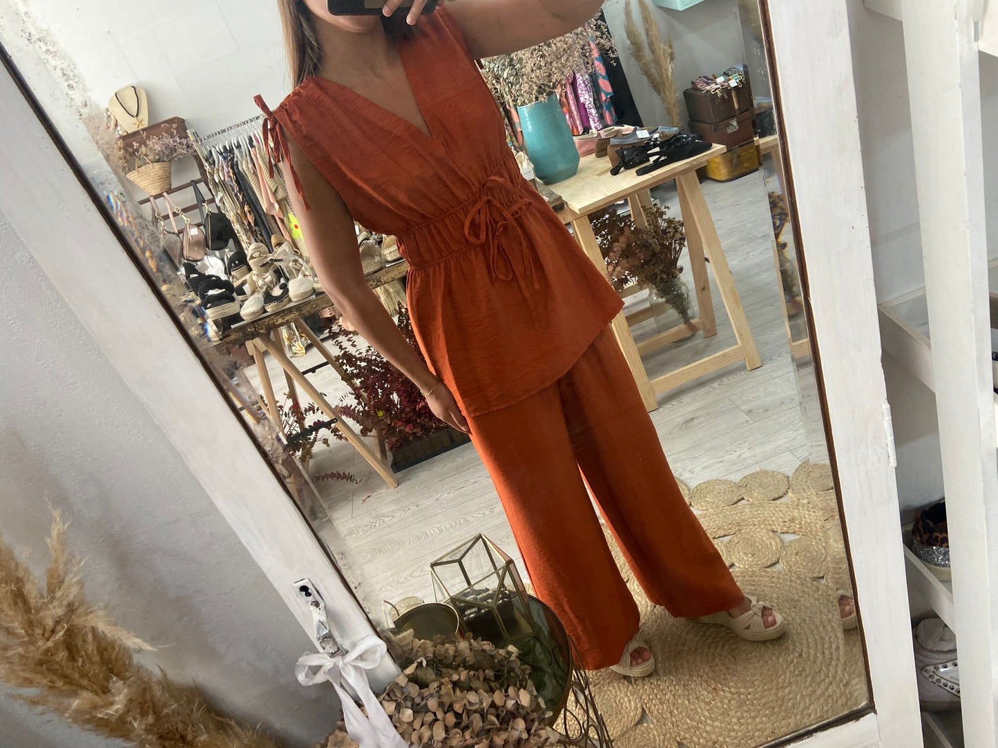 Conjunto túnica e pantalonas framboesa