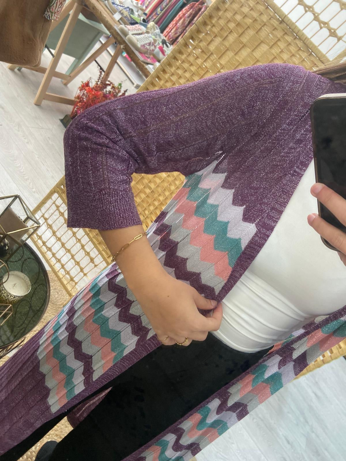 Kimono midi de lúrex con ziz zag morado