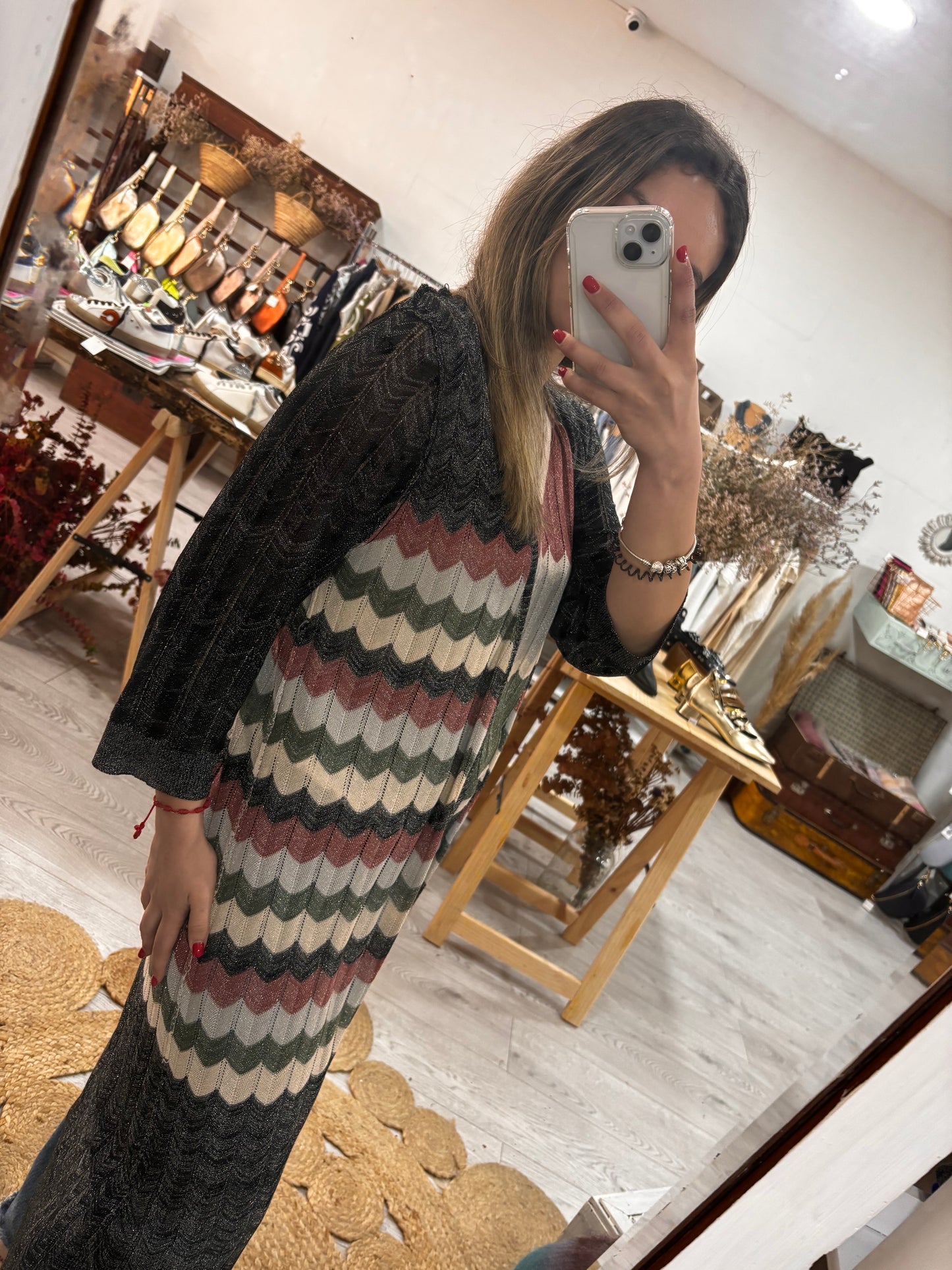 Kimono midi de lúrex con ziz zag morado