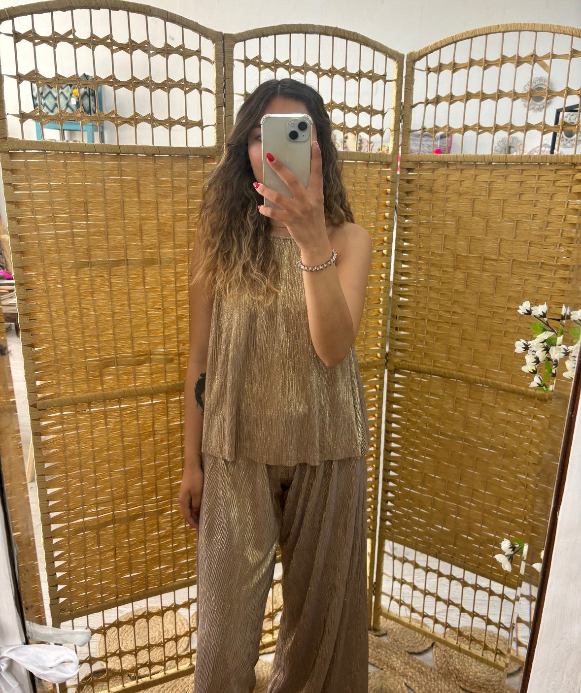 SE.Oro gold pleated pants