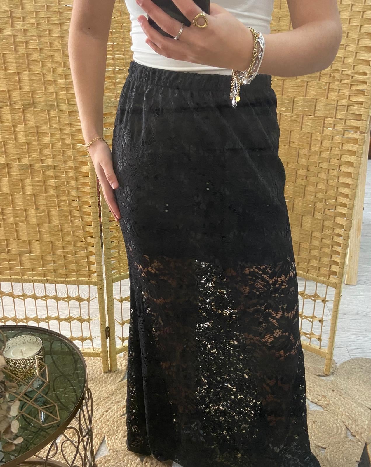 Black lace midi skirt