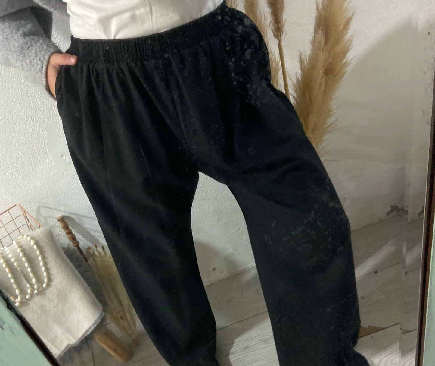 Pantalonas bege algodão com bolsos