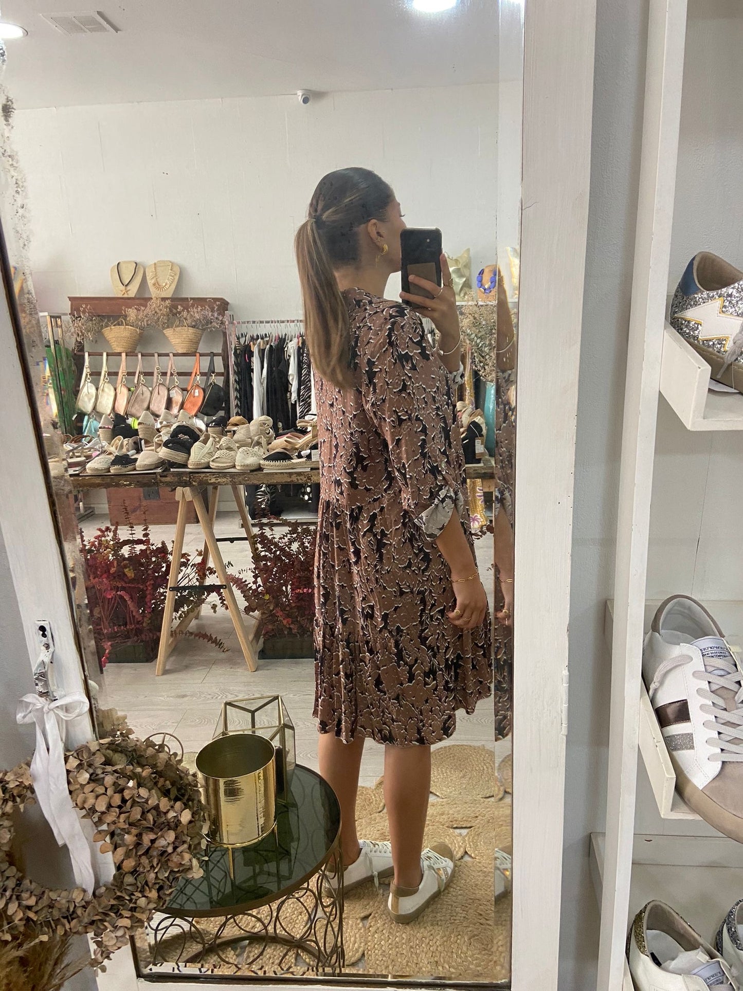Vestido estampado flores azul/laranja