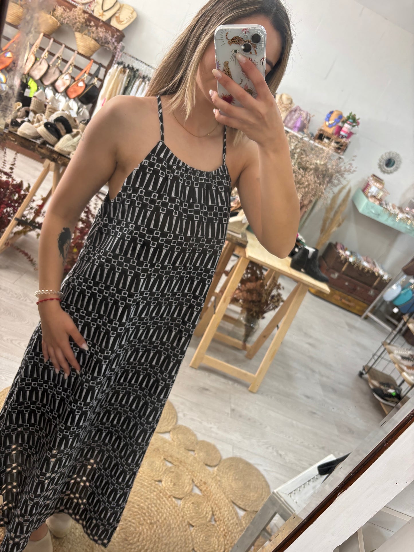 Vestido alças finas preto/branco
