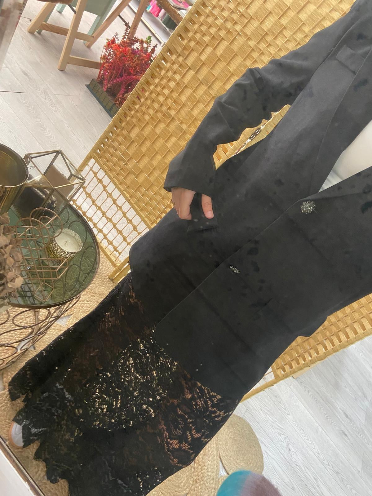 Black lace midi skirt