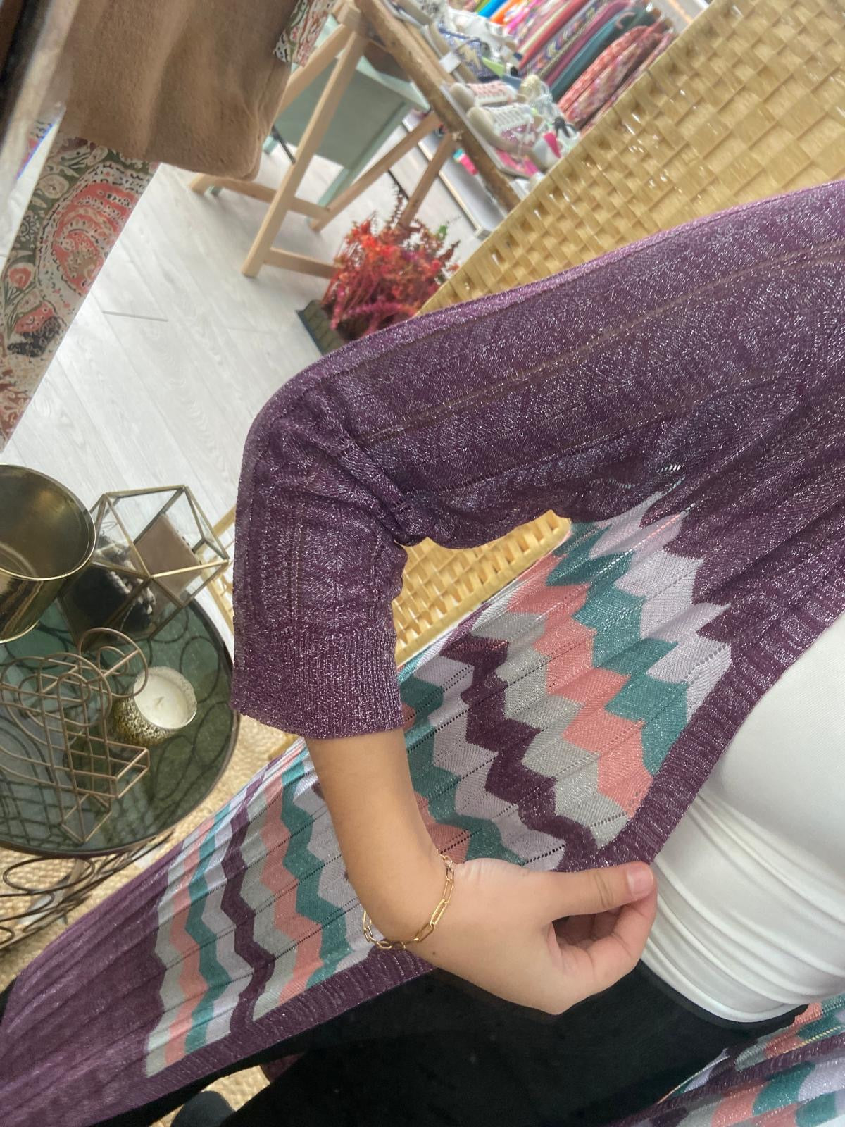 Kimono midi de lúrex con ziz zag morado