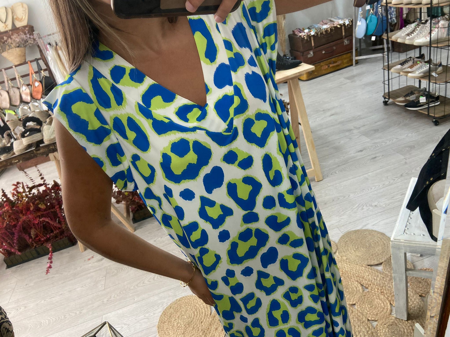 Vestido animal print laranja/rosa