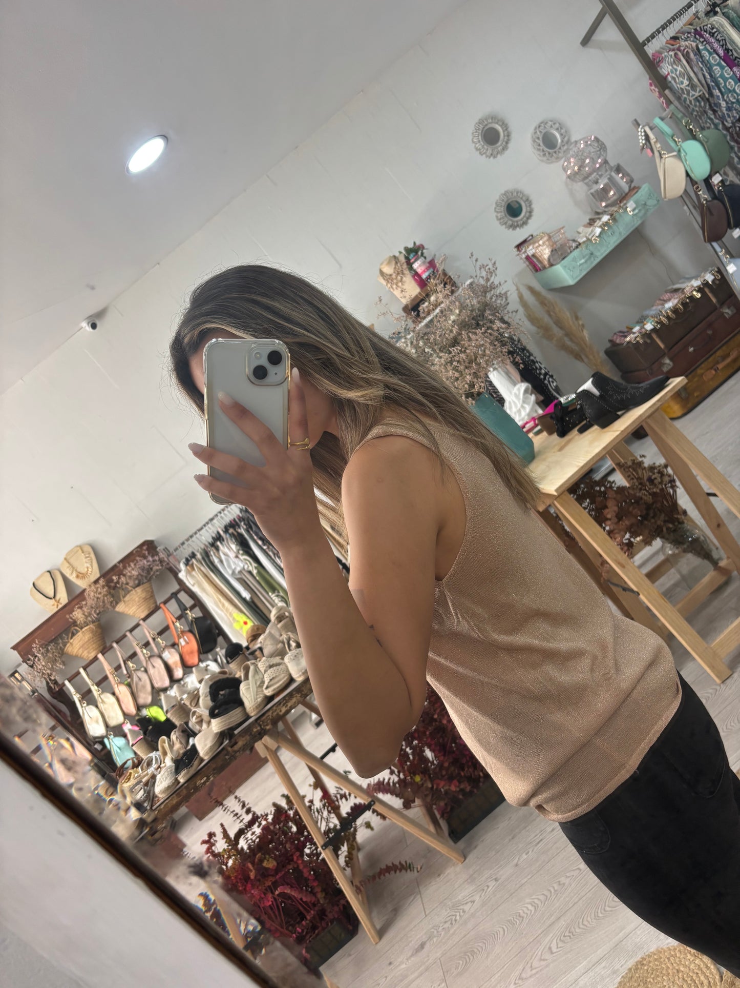 Top de malha rose gold lurex