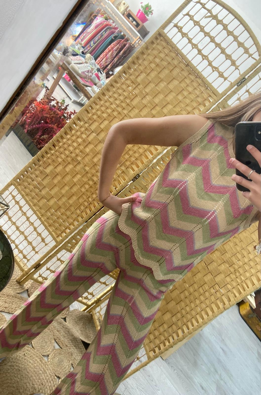 Pantalón tricolor beige en zigzag TS.Pune