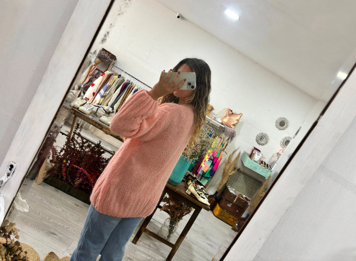 Casaco de malha rosa