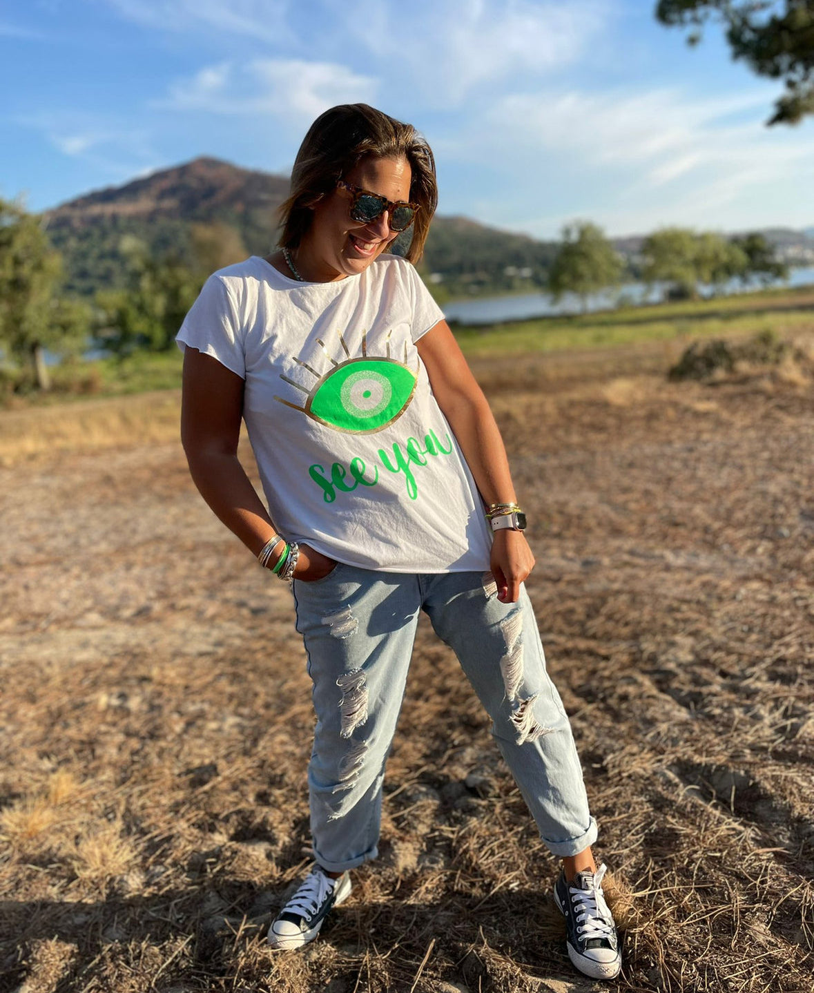Tshirt See You olho verde néon