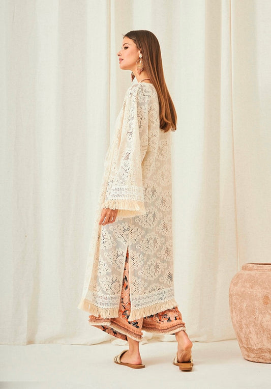 Kimono em renda marfim Se.Dina