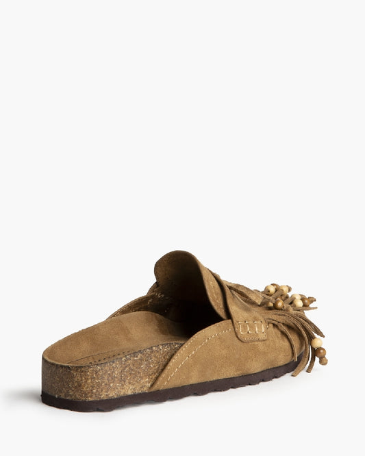 Mule camel camurça franjas e laço