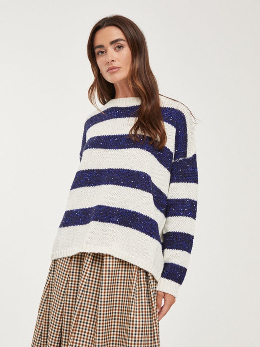 Camisola riscas azuis com lantejoulas