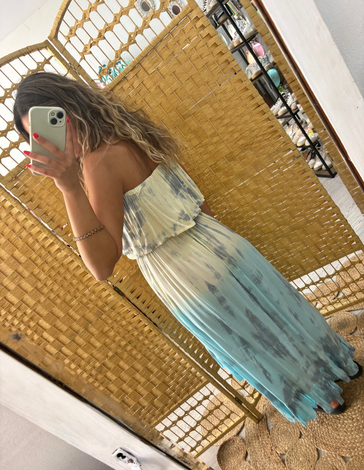 Vestido cai cai tie dye verde água e rosa
