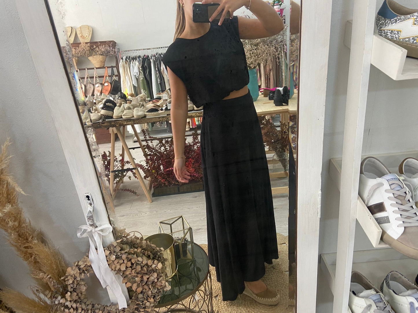 Conjunto túnica e saia caqui