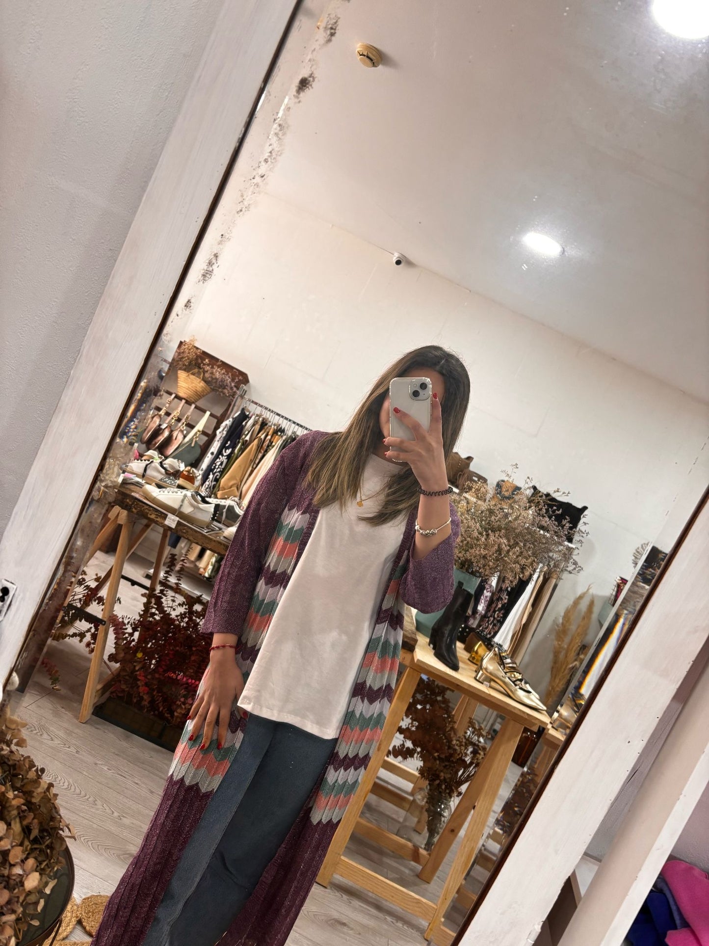 Kimono midi de lúrex con ziz zag morado