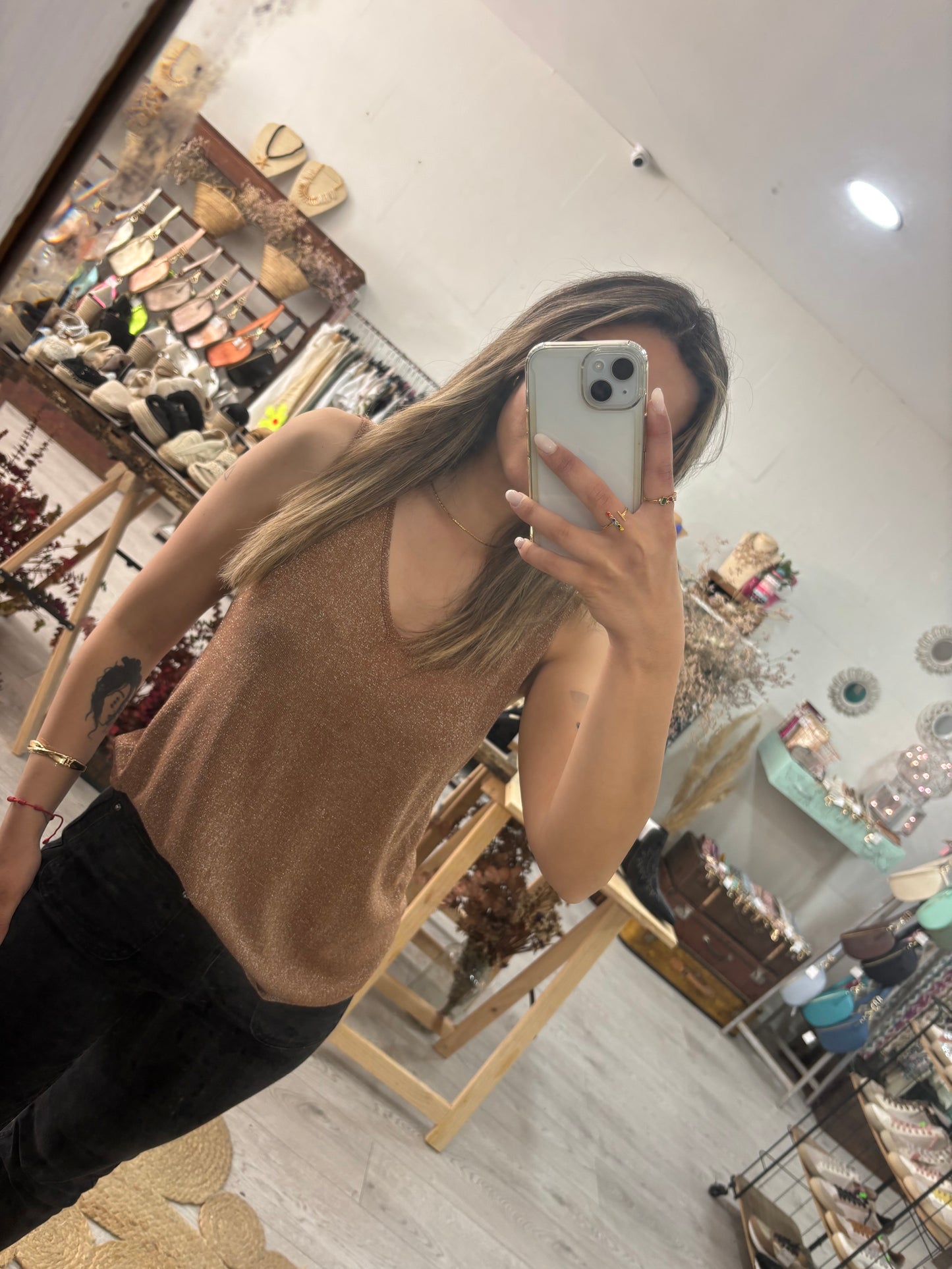Top de malha rose gold lurex