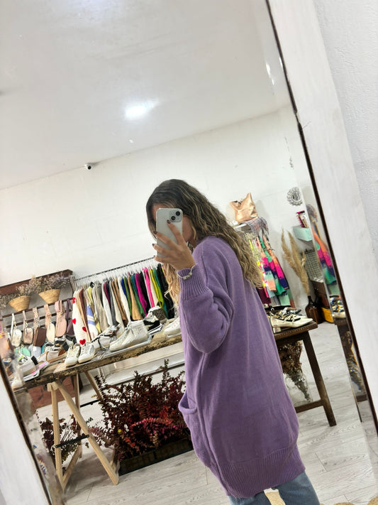 Casaco midi de malha lilás