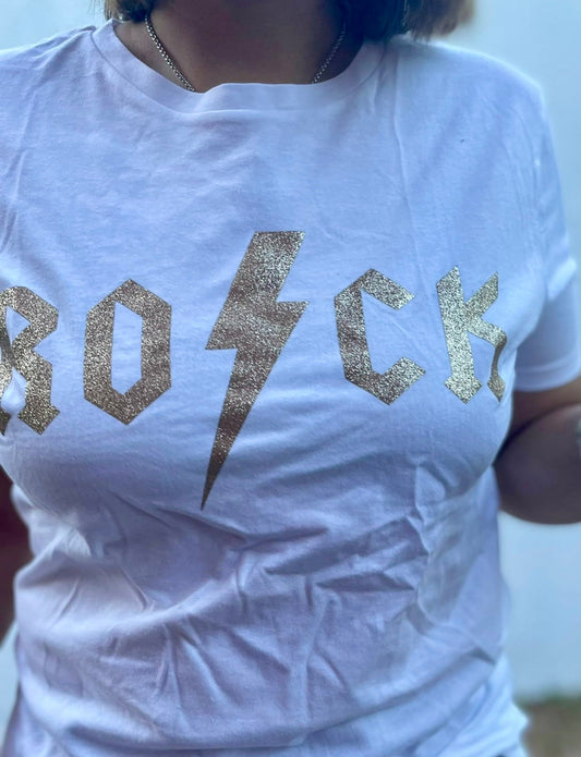 Tshirt Rock com glitter dourado