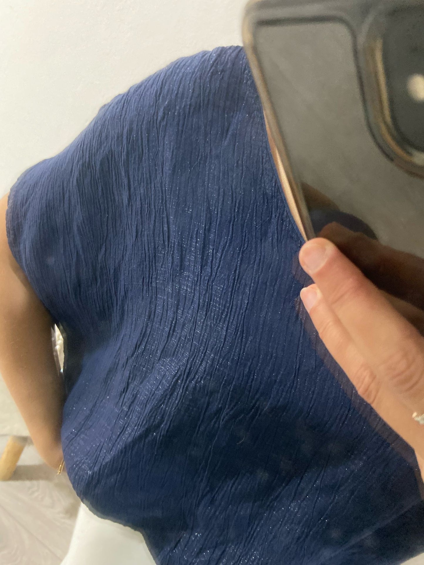 Túnica azul tecido enrugado lurex