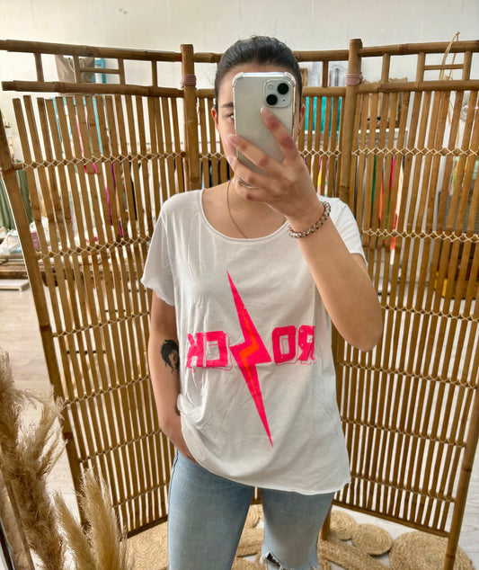 Tshirt Rock com raio preto e néon