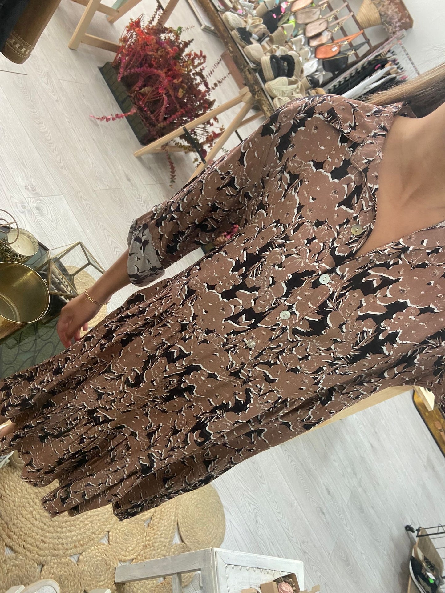Vestido estampado flores azul/laranja