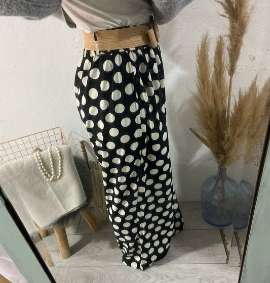 Pantalonas pretas polka dots e cinto