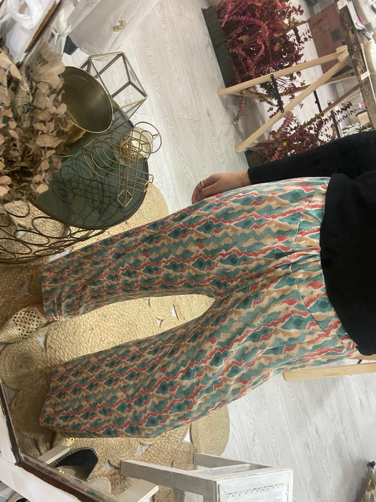Pantalonas estampado verde/camel/preto