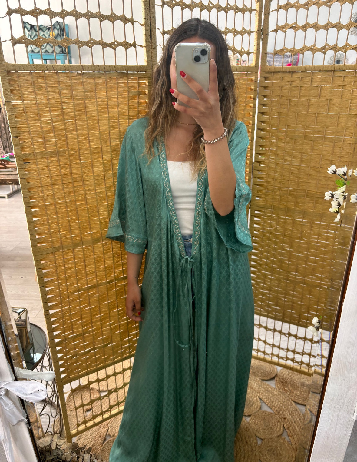 CS.Tiqar Kimono/Vestido de Satén Turquesa