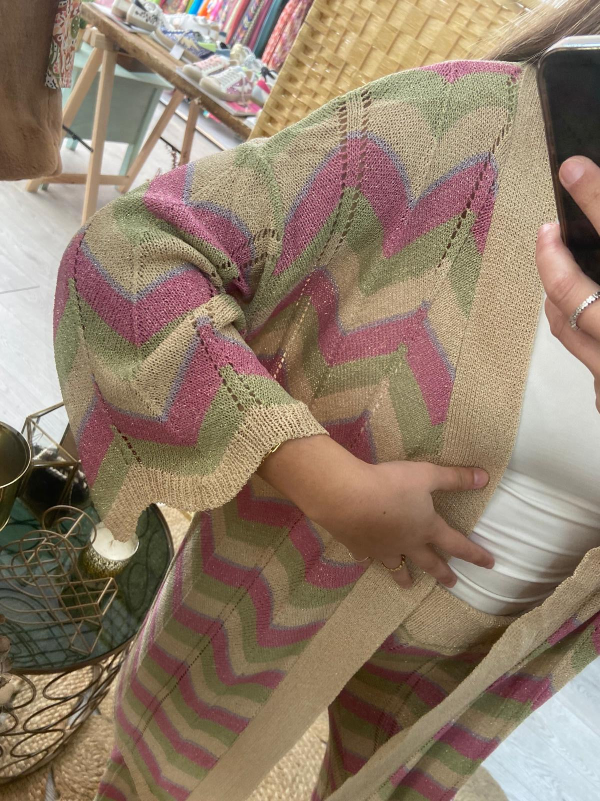 Kimono beige en zigzag tricolor de lúrex TS.Bangalore