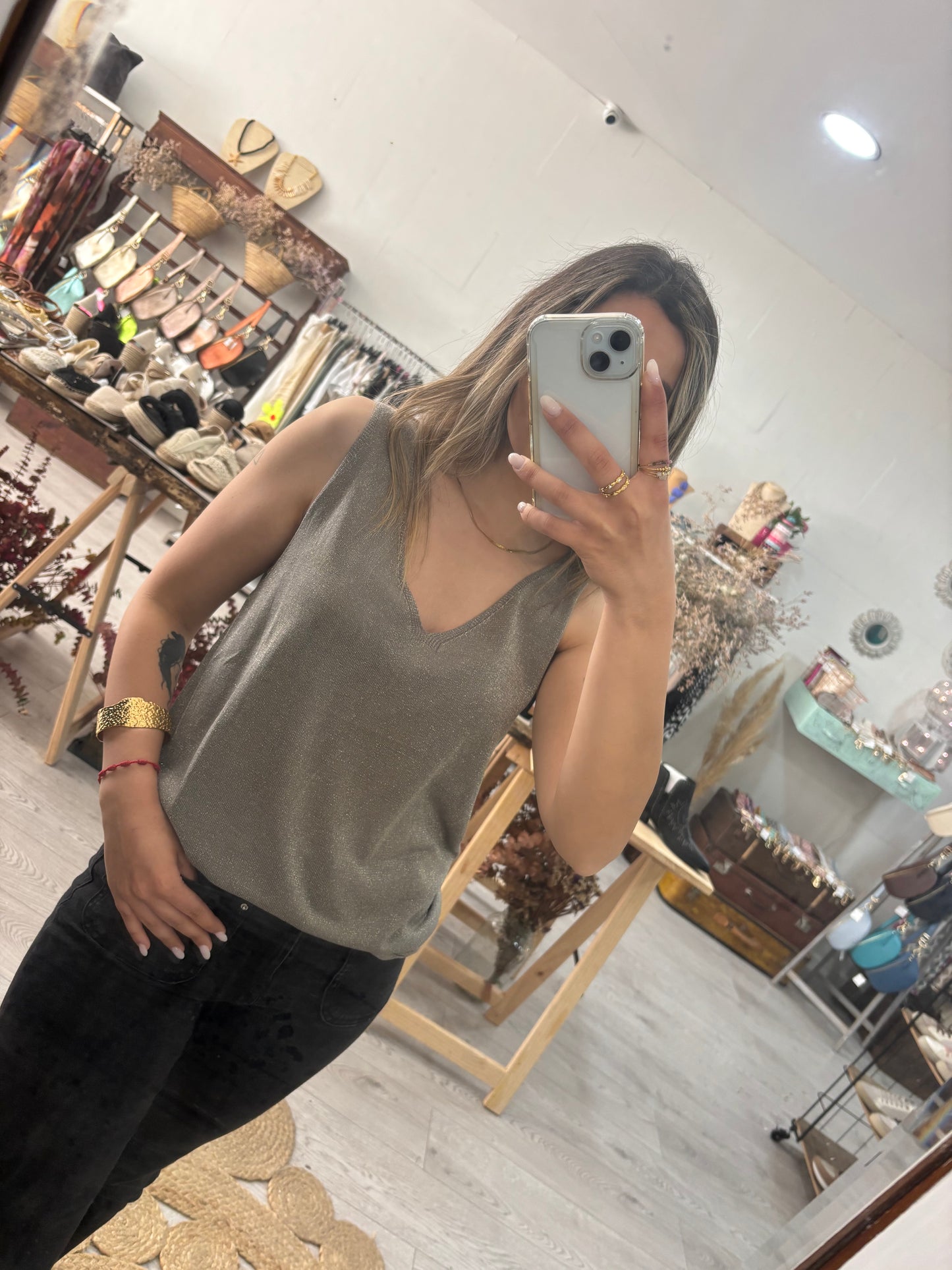 Top de malha rose gold lurex