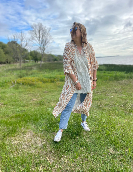 Kimono zebra camel e laranja