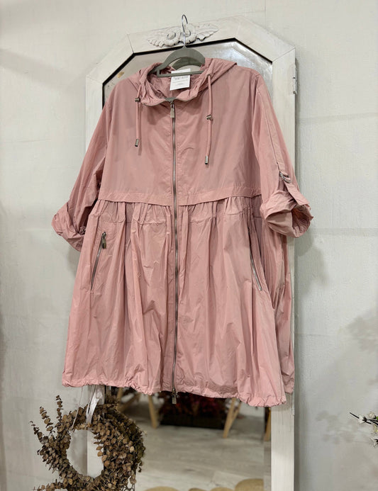 Parka cintada impermeável rosa