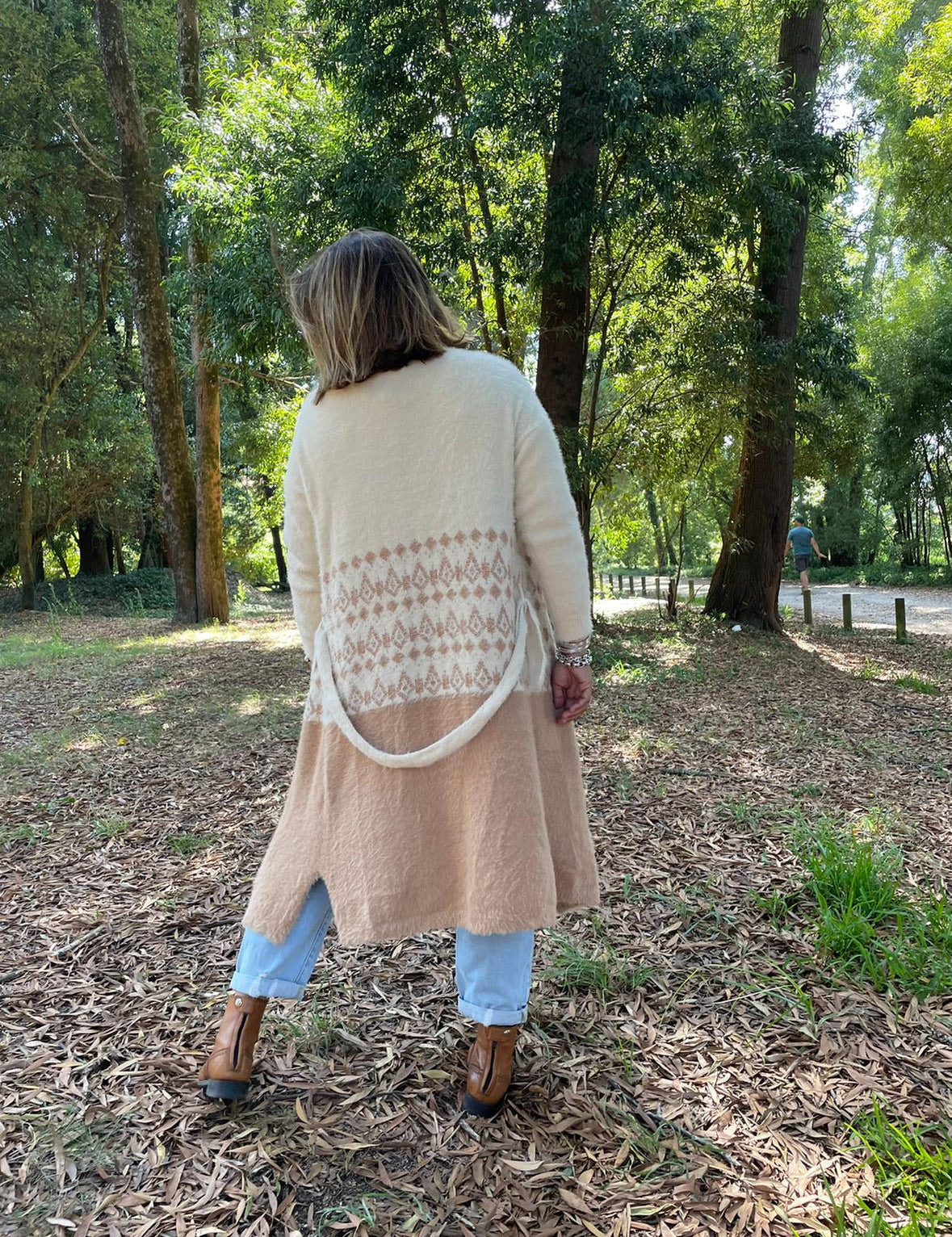 Casaco midi com estampado camel e cru lurex TS.olitta